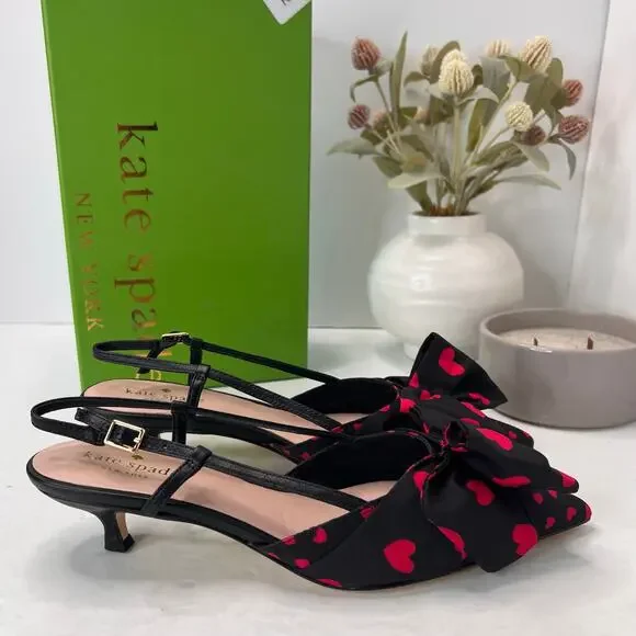 Kate Spade Daxton Heart Kitten Heel Slingback Black/Red Women 7.5M NWB Valentine - Picture 4 of 11